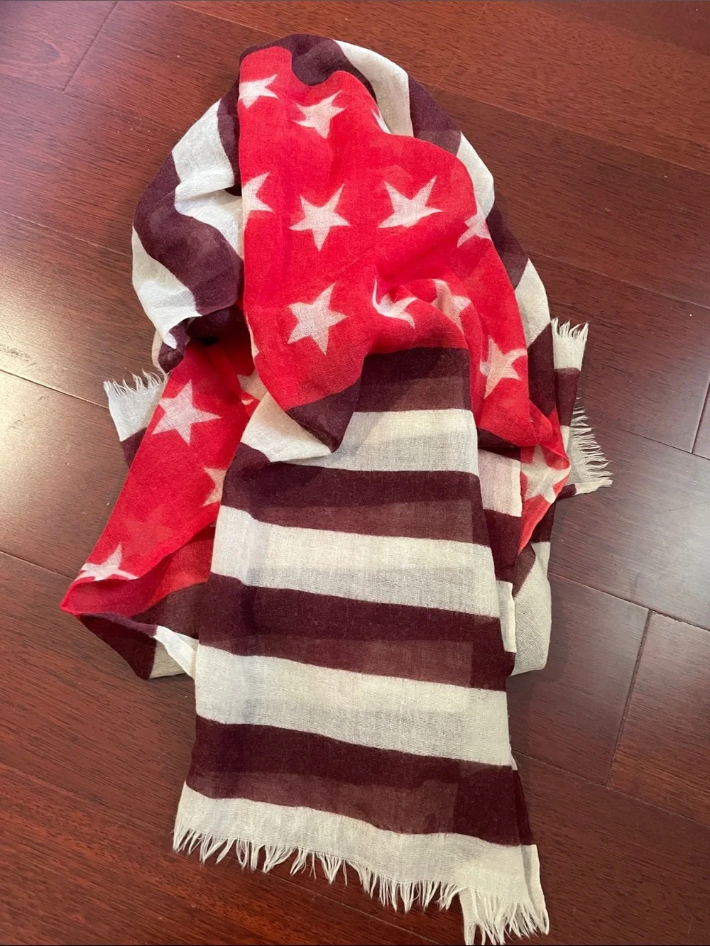 100% WOOL  Patriotic Lightweight Wrap Scarf Like New